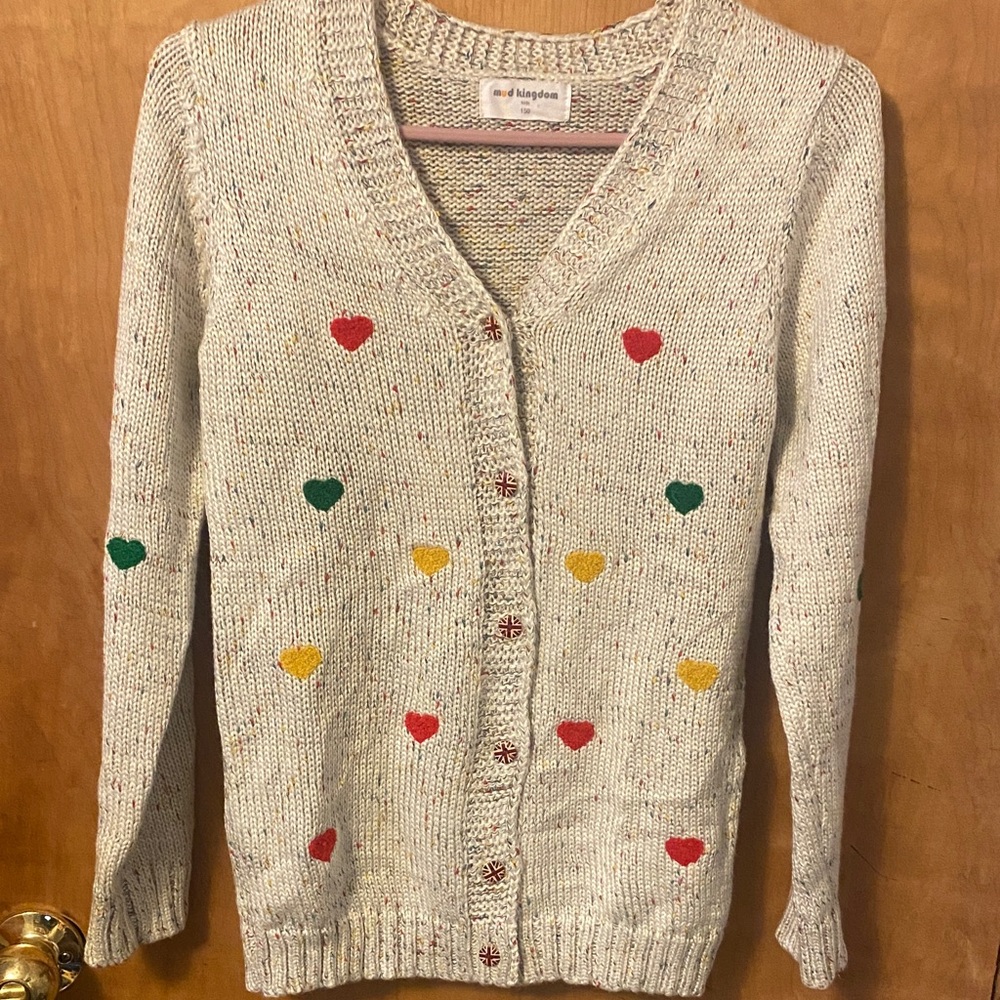 Heart  Cream Cardigan with Colorful  Accents Union flag buttons